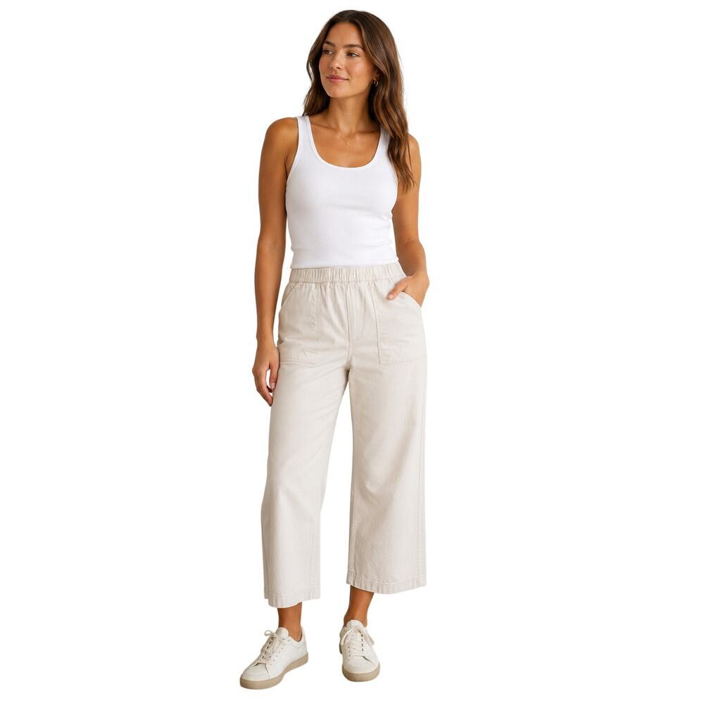 J. jill M neutral elastic waist cropped straight leg pants career casual sz M